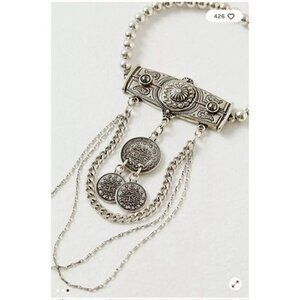 FREE PEOPLE ARM CUFF, BEADED CHAIN, EMBOSSED PENDANT, ENGRAVED CHARM